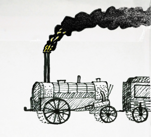 Skizze: frühe Lokomotive