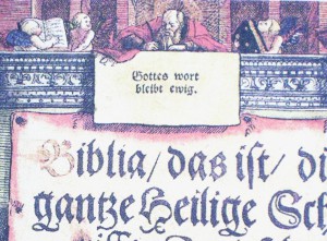 Detail aus der Titelseite der gedruckten Bibelübersetzung Martin Luthers (1534)